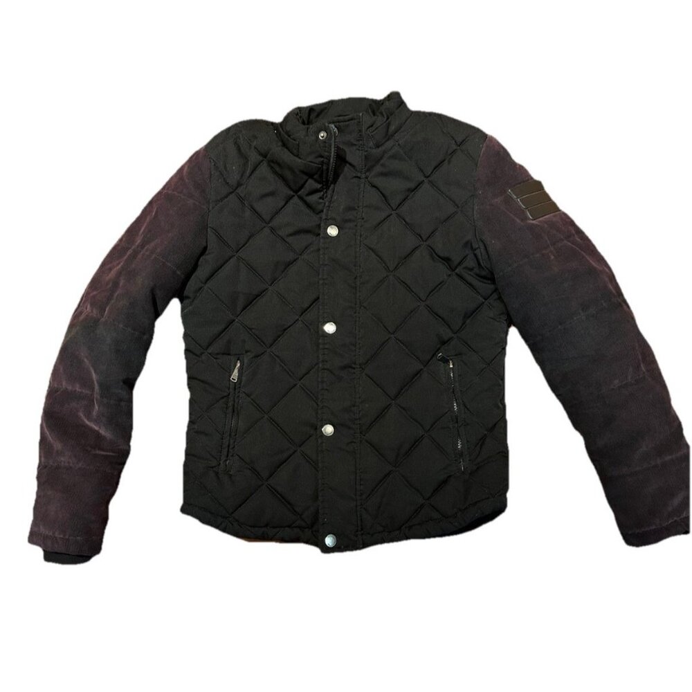 Platini VTG Men's M Zip Bomber Jacket Black with Maroon Velvet like Sleeves